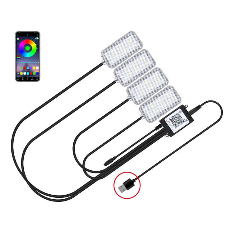 Eight-Color LED Voice Control Car Music Rhythm Atmosphere Light, 5V USB Remote Control, 5V USB AP...