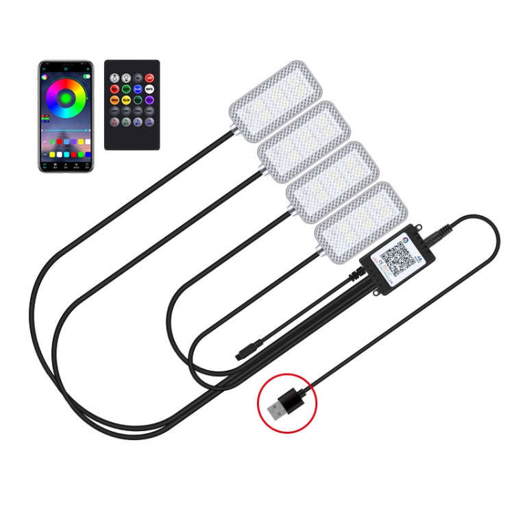 Eight-Color LED Voice Control Car Music Rhythm Atmosphere Light, 5V USB Remote Control, 5V USB AP...