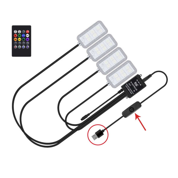 Eight-Color LED Voice Control Car Music Rhythm Atmosphere Light, 5V USB Remote Control, 5V USB AP...