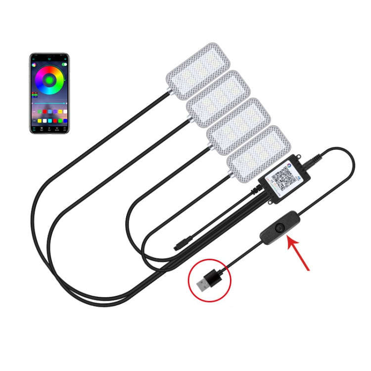 Eight-Color LED Voice Control Car Music Rhythm Atmosphere Light, 5V USB Remote Control, 5V USB AP...