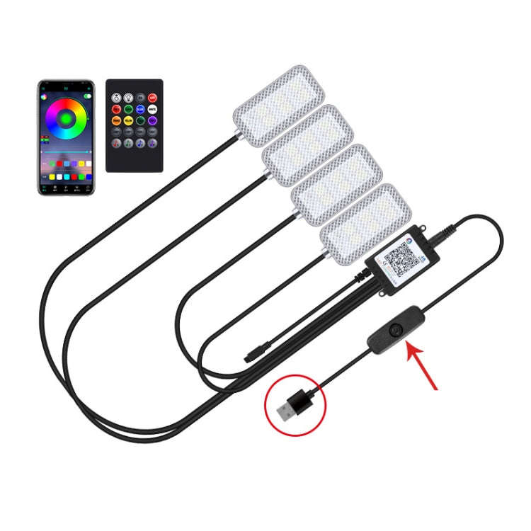 Eight-Color LED Voice Control Car Music Rhythm Atmosphere Light, 5V USB Remote Control, 5V USB AP...