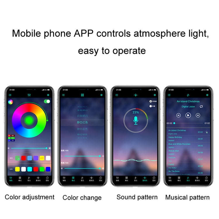 Eight-Color LED Voice Control Car Music Rhythm Atmosphere Light, 5V USB Remote Control, 5V USB AP...
