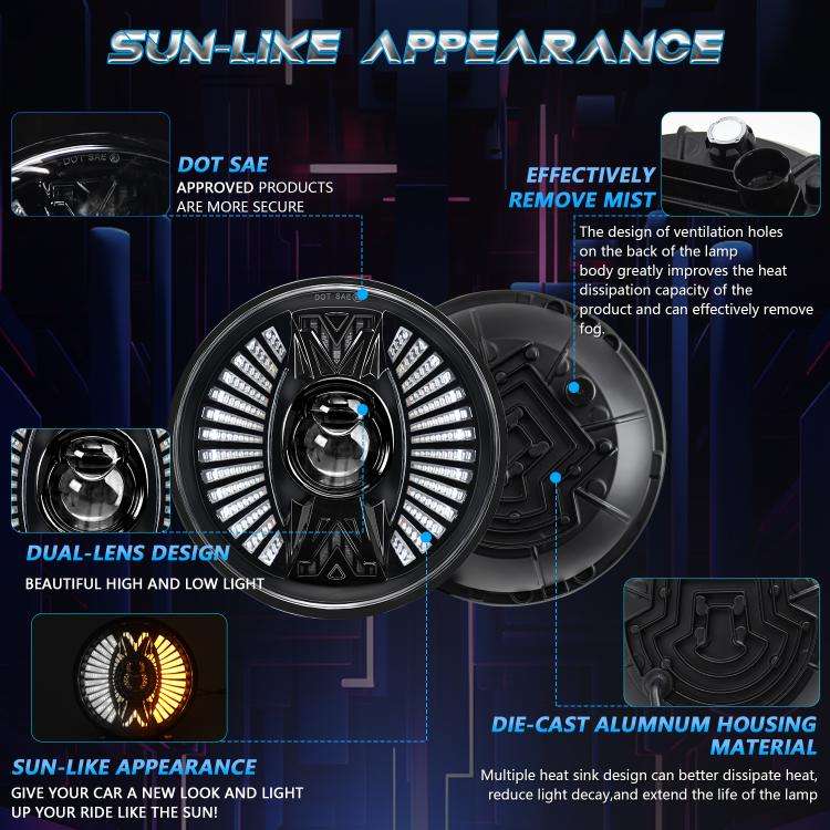 7 Inch Round Lens With Tangent Fan-Shaped Angel Eye Headlights