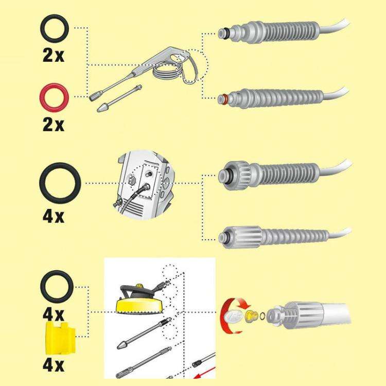 For Karcher K2 / K3 / K4 / K5 / K6 / K7 High Pressure Washer O-Shape Sealing Ring, 16pcs / Set