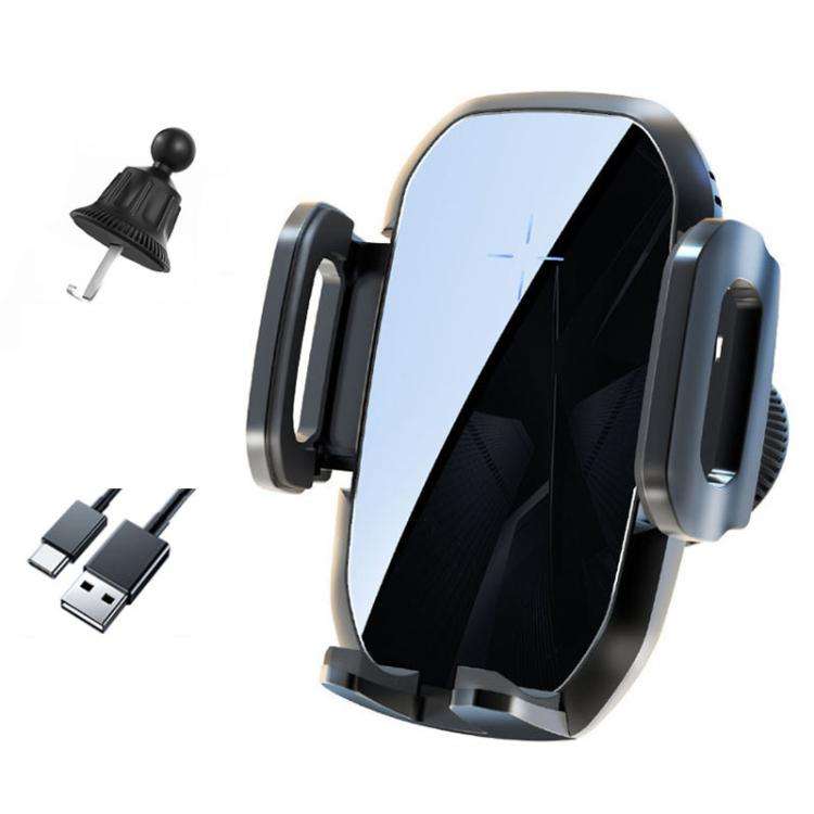 15W Wireless Induction Snap-on Charging Car Air Outlet Phone Holder, Black, Black + Long Hook Cli...