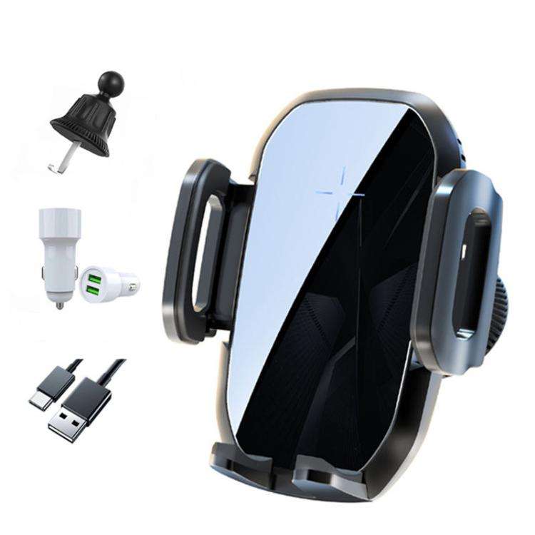 15W Wireless Induction Snap-on Charging Car Air Outlet Phone Holder, Black, Black + Long Hook Cli...