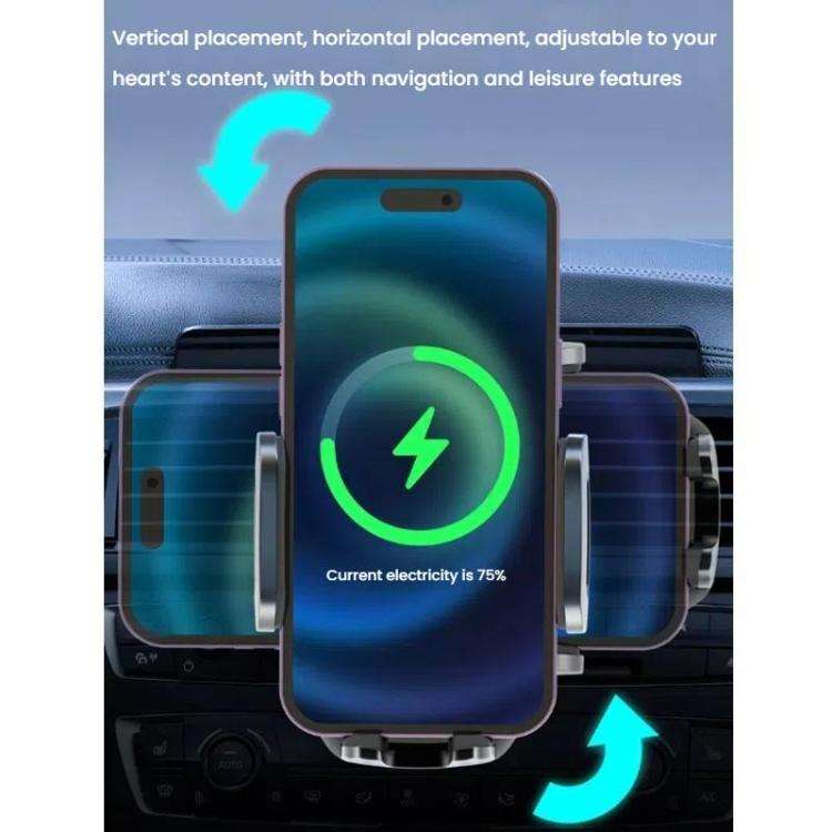 15W Wireless Induction Snap-on Charging Car Air Outlet Phone Holder, Black, Black + Long Hook Cli...
