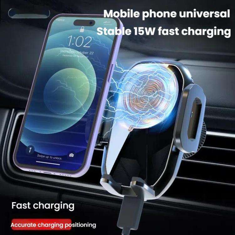 15W Wireless Induction Snap-on Charging Car Air Outlet Phone Holder, Black, Black + Long Hook Cli...