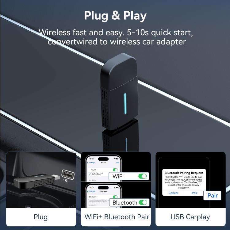 Car Wired Dual-port CarPlay/Android 2 in 1 Converts To Wireless Box, CarPlay/Android 2 in 1