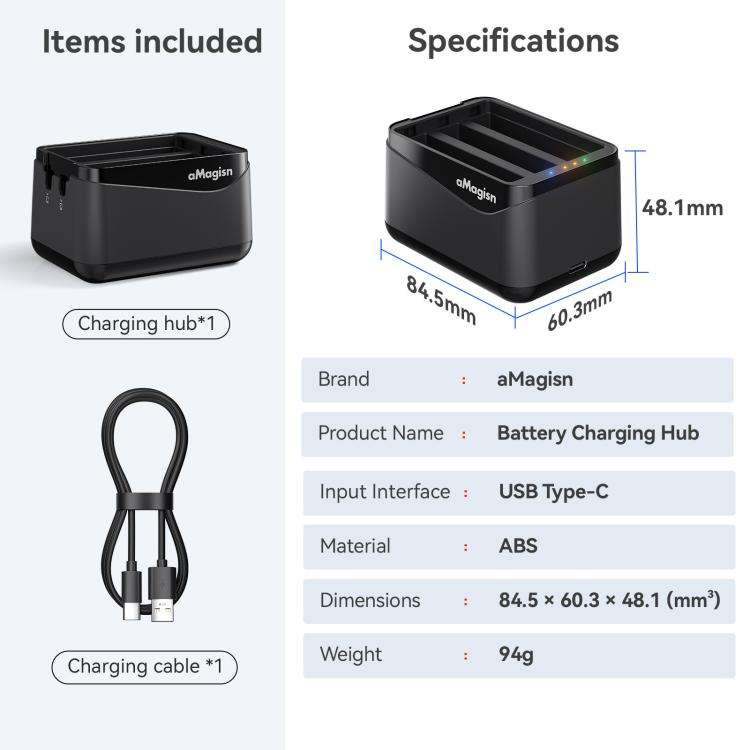 For Insta360 X5 Camera AMagisn Battery Charger Fast Charging Station For 3 Batteries Simultaneously