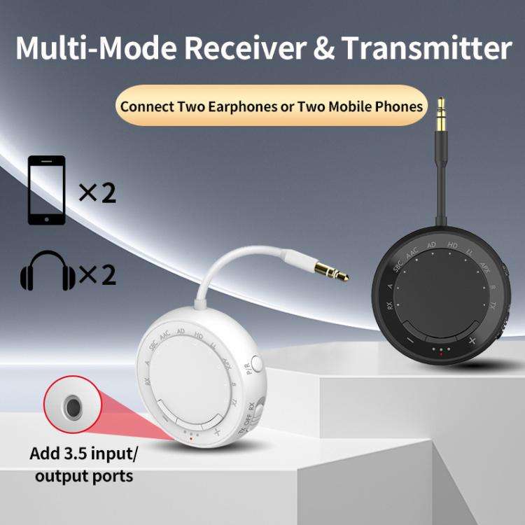 2-in-1 Bluetooth 5.4 Audio Adapter with Qualcomm Chip Low Latency Wireless Transmitter/Receiver f...