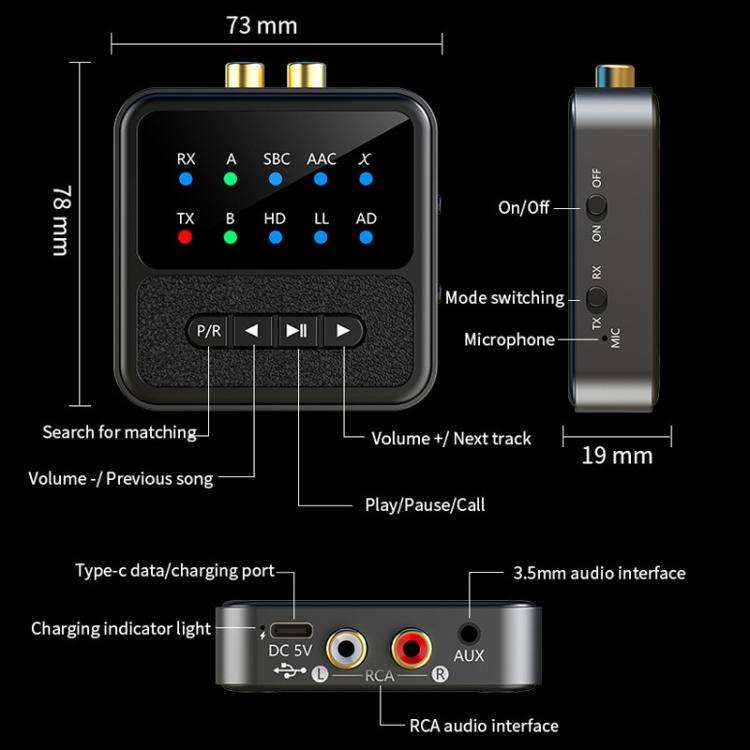 2-in-1 Bluetooth 5.4 Audio Transceiver HiFi Transmitter/Receiver, HD Calls, RCA/3.5mm AUX for Car...