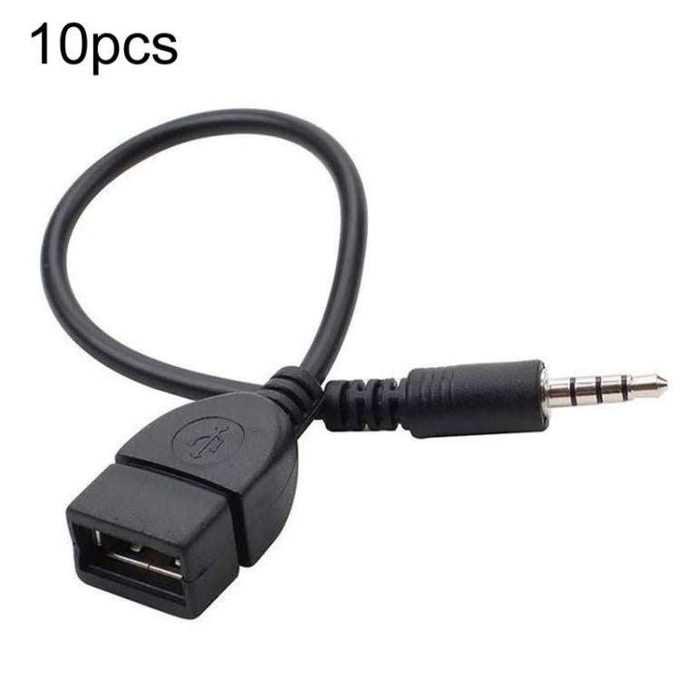 10pcs 3.5mm Male Round Head To USB 2.0 Female USB Disk Car MP3 Data Transmission Cable, 10pcs