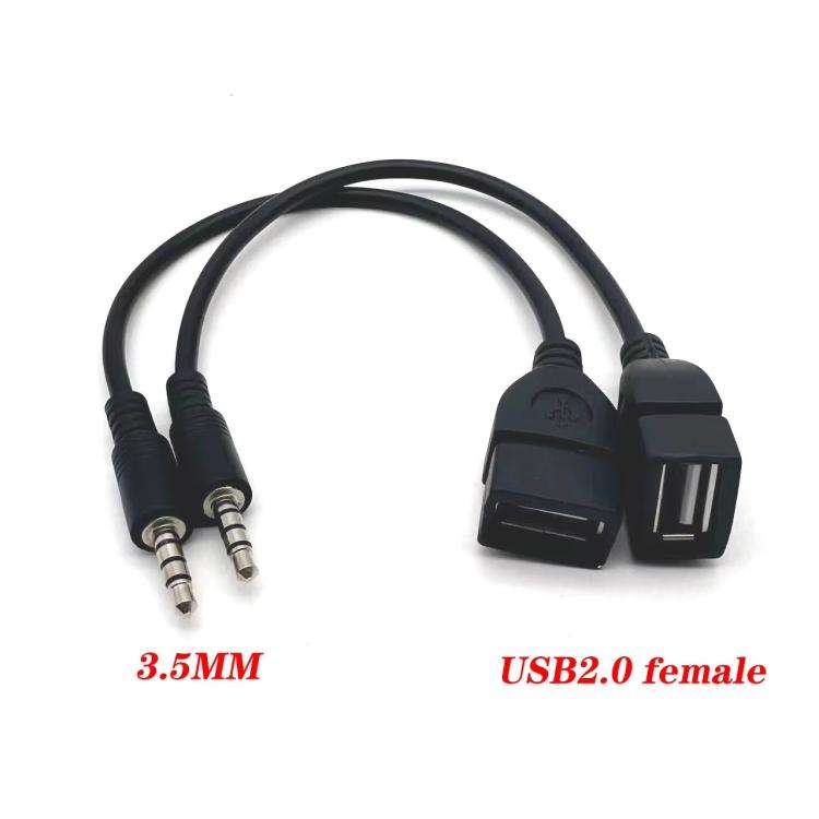 10pcs 3.5mm Male Round Head To USB 2.0 Female USB Disk Car MP3 Data Transmission Cable, 10pcs