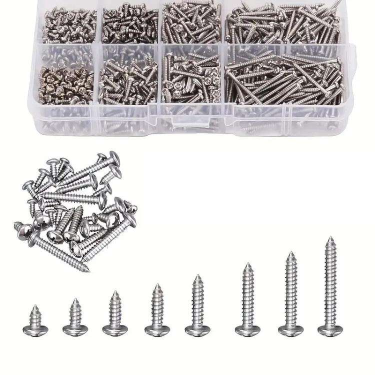 800pcs /Set Metric M2 Carbon Steel Phillips Self-Drilling Screw Kit, 800pcs /Set Round Head, 800p...