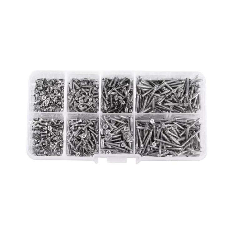800pcs /Set Metric M2 Carbon Steel Phillips Self-Drilling Screw Kit, 800pcs /Set Round Head, 800p...