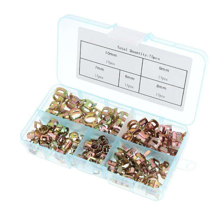 M6/M10 Automotive Fuel Line Mini Spring Hose Clamp Set, 75pcs /Set