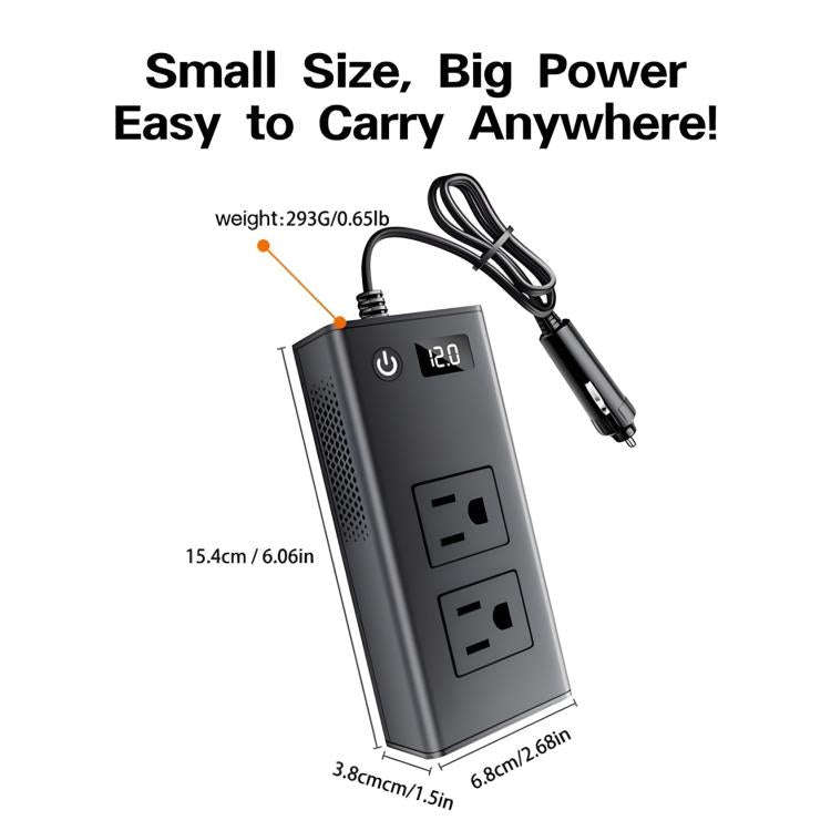 DC12V 200W Fast Charging QC3.0 PD Car Cigarette Lighter Portable Inverter, 110V US Plug, 220V Uni...