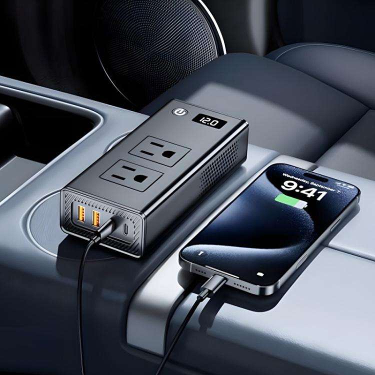 DC12V 200W Fast Charging QC3.0 PD Car Cigarette Lighter Portable Inverter, 110V US Plug, 220V Uni...