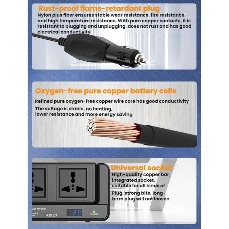 Meind 200W Car Inverter To 220V Fast Charging Dual Socket, Universal 12V, Universal 24V