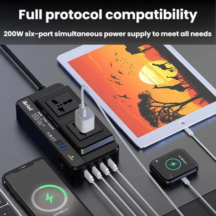 Meind 200W Car Inverter To 220V Fast Charging Dual Socket, Universal 12V, Universal 24V