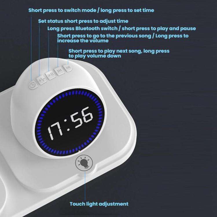 6 in 1 Desktop Magnetic Wireless Charging Clock Countdown RGB Bluetooth Speaker