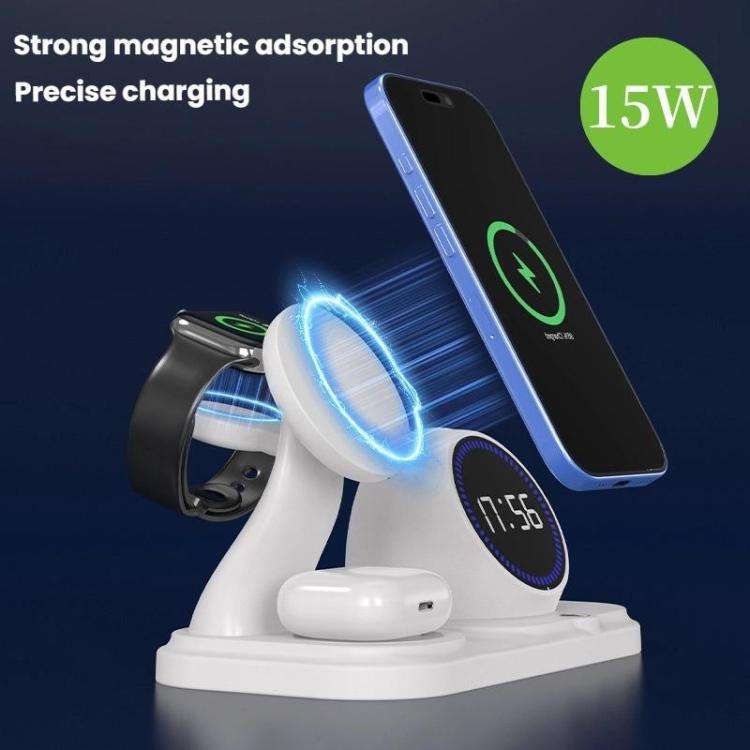 6 in 1 Desktop Magnetic Wireless Charging Clock Countdown RGB Bluetooth Speaker