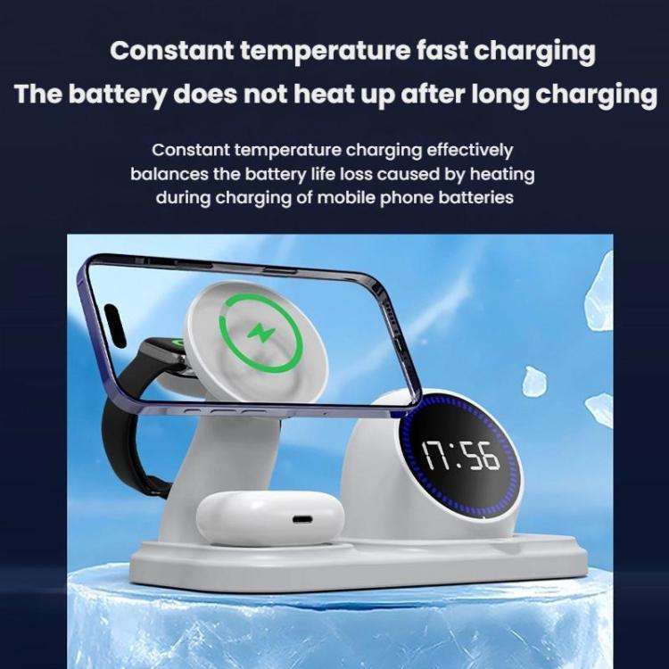 6 in 1 Desktop Magnetic Wireless Charging Clock Countdown RGB Bluetooth Speaker