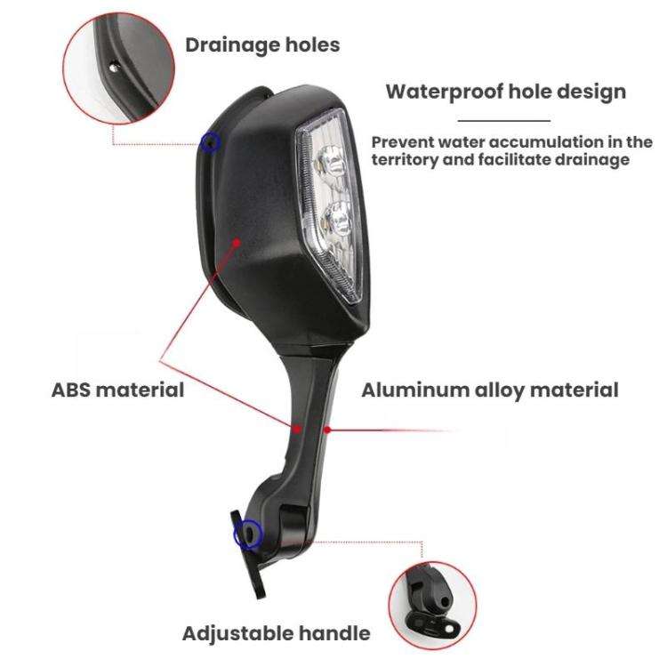 Motorcycle Rearview Mirror With LED Light For Kawasaki ZX-10R 2011-2015