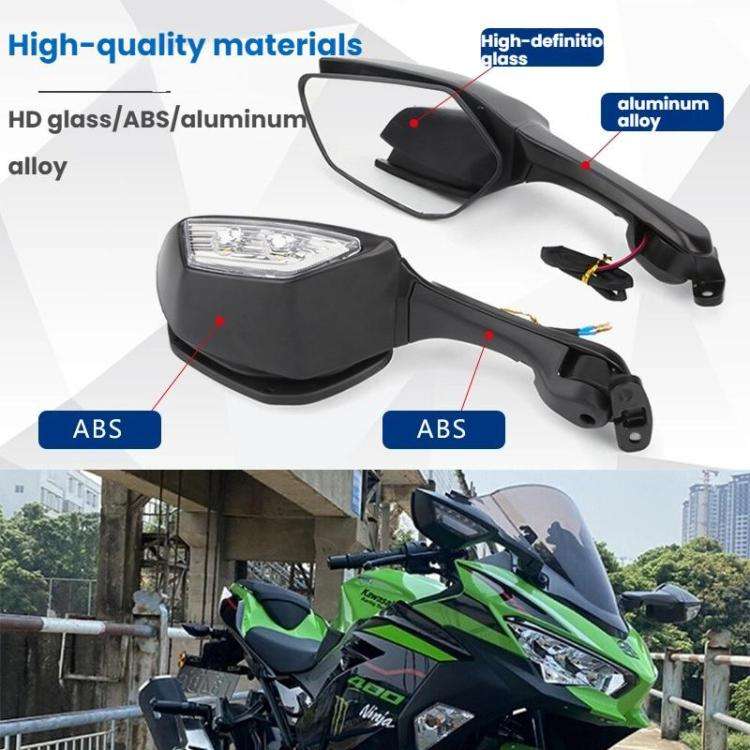 Motorcycle Rearview Mirror With LED Light For Kawasaki ZX-10R 2011-2015