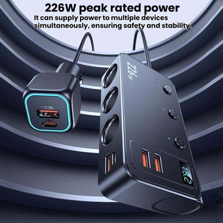 226W 3 In 1 Car Cigarette Lighter Digital Display PD Fast-Charging Car Charger, C33