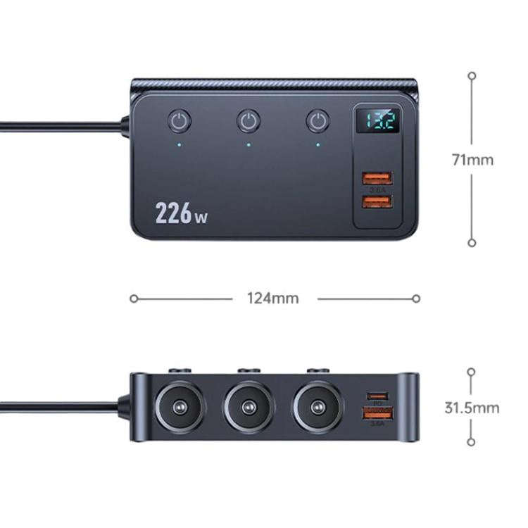 226W 3 In 1 Car Cigarette Lighter Digital Display PD Fast-Charging Car Charger, C33
