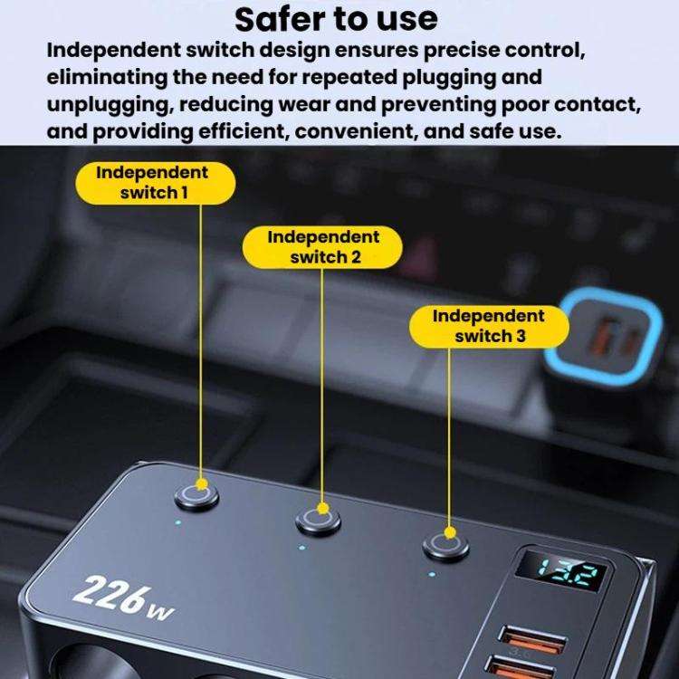 226W 3 In 1 Car Cigarette Lighter Digital Display PD Fast-Charging Car Charger, C33