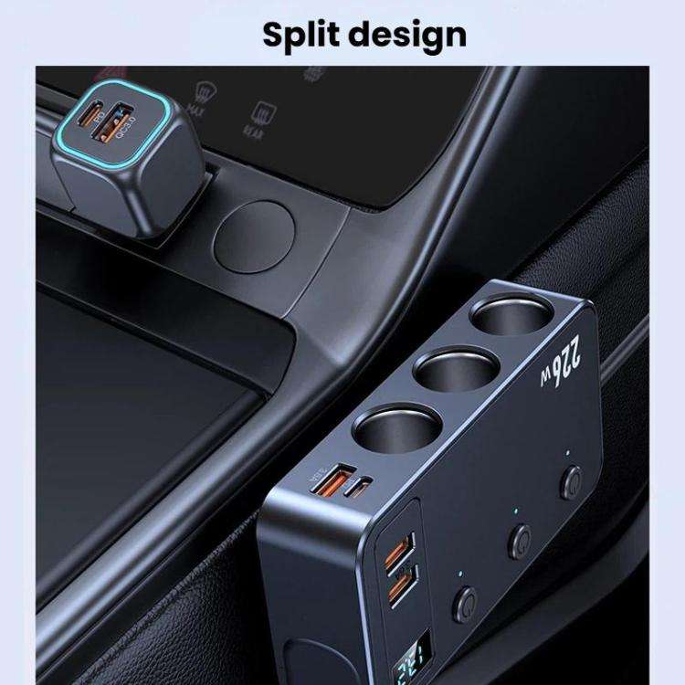 226W 3 In 1 Car Cigarette Lighter Digital Display PD Fast-Charging Car Charger, C33