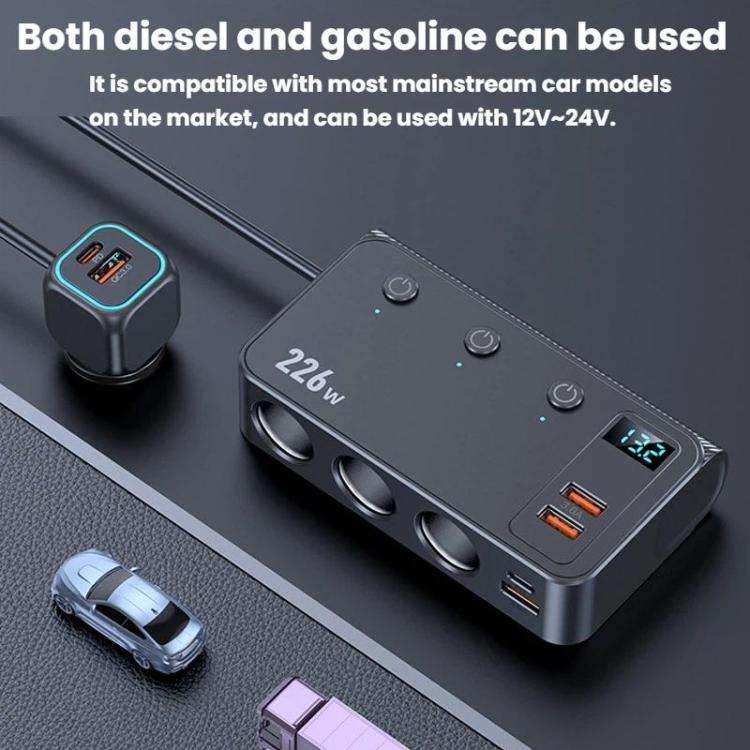 226W 3 In 1 Car Cigarette Lighter Digital Display PD Fast-Charging Car Charger, C33