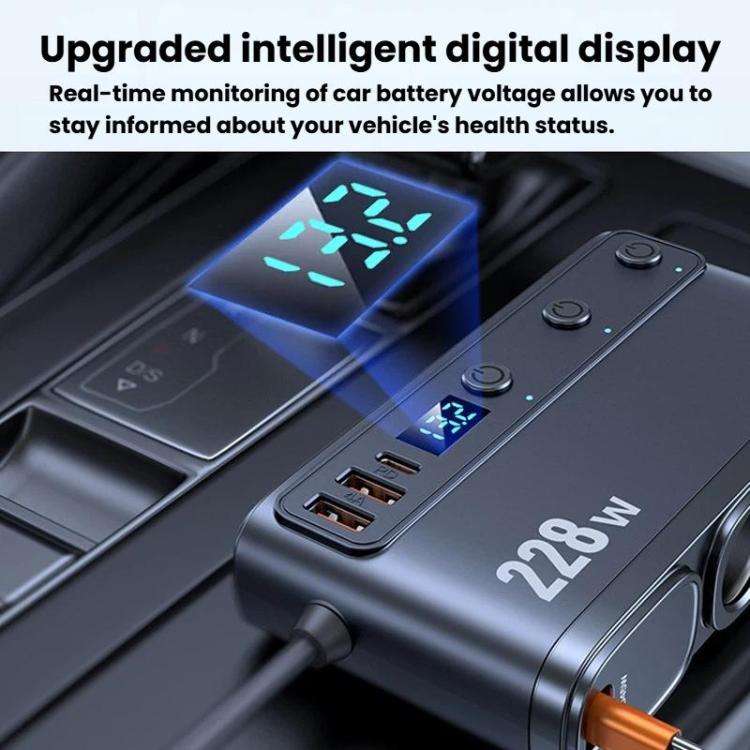228W Car Cigarette Lighter Retractable Cable 3 In 1 Fast-Charging Car Charger With Independent Sw...