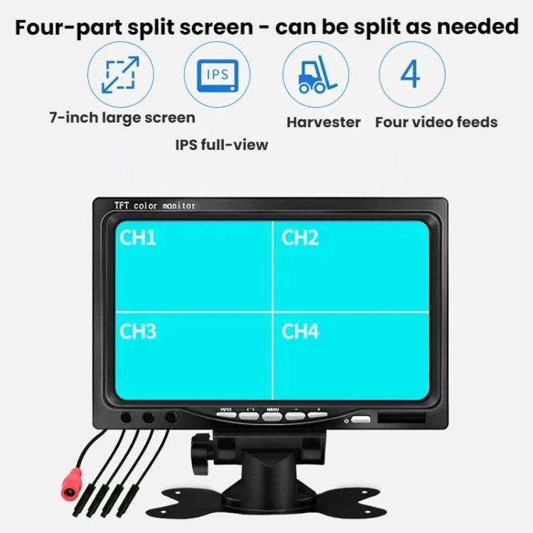 7 inch 4-split Car Display + 4 Light Sensitive 360 Degree Panoramic Reversing Cameras, LED Versio...