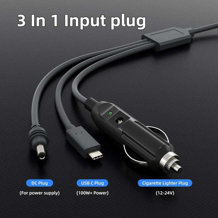 3 in 1 Mini Car DC Charger Power Cord, 3m