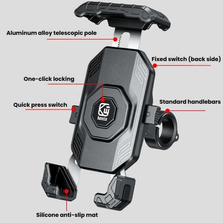 Kewig Motorcycle Riding Phone Mount Universal Quick-Release Phone Clip, Handlebars, Rear View Mir...