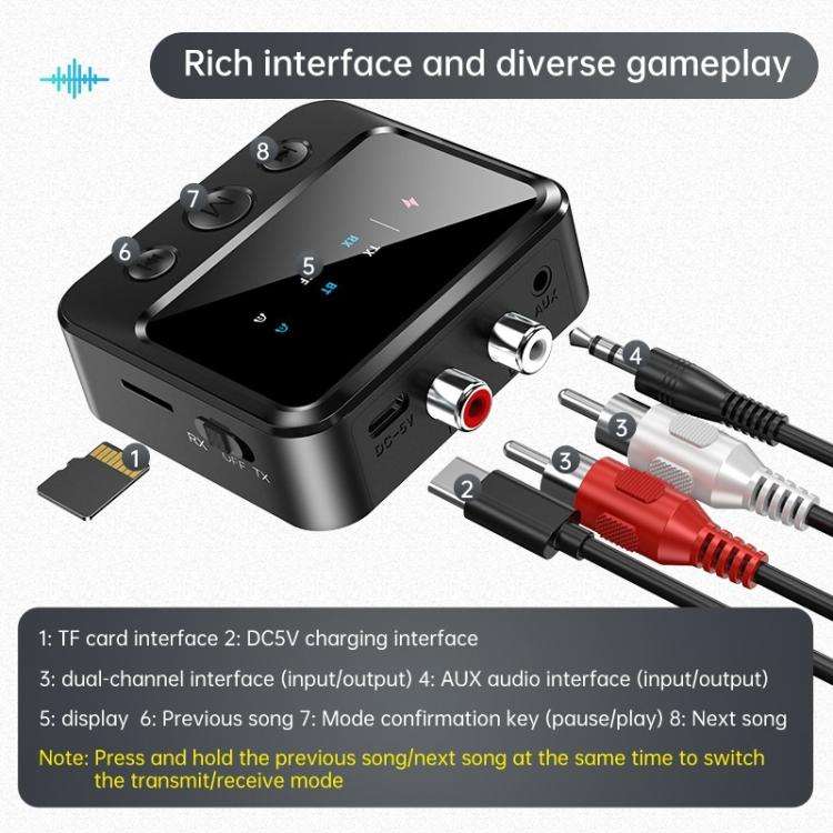 Bluetooth 5.4 Audio Transmitter/Receiver Adapter With TF Card Playback, C56