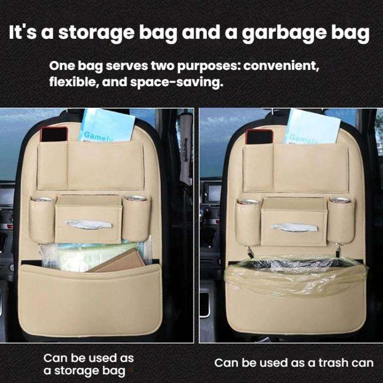 1109 Car Seat Back Leather Storage Organizer Vehicle-Mounted Hanging Trash Bag