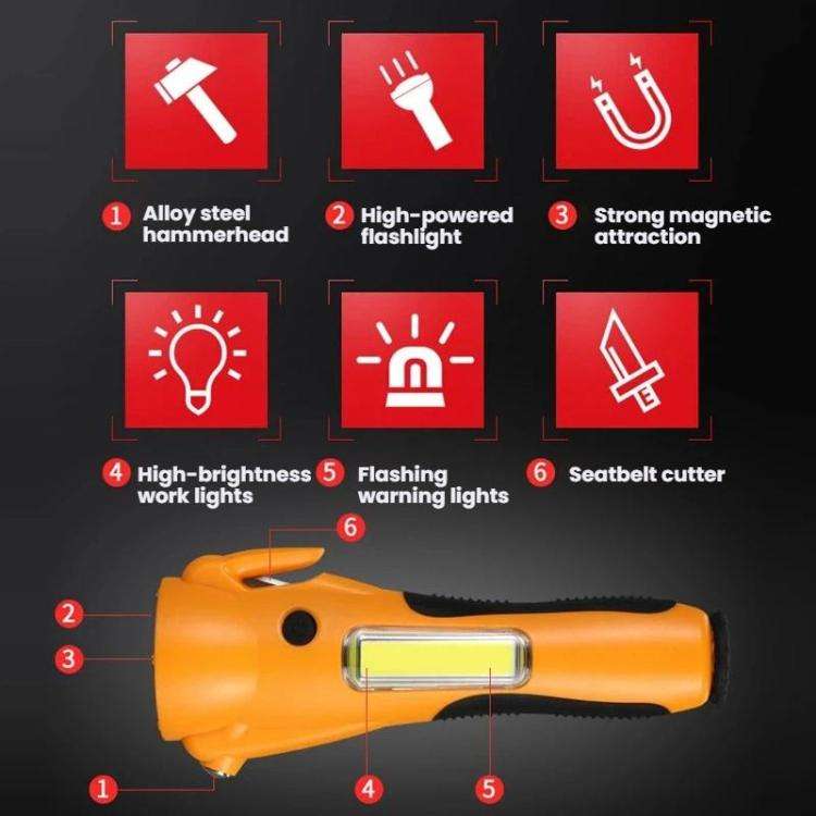 Multifunctional Emergency High-Intensity Magnetic COB Work Light with Car Safety Hammer