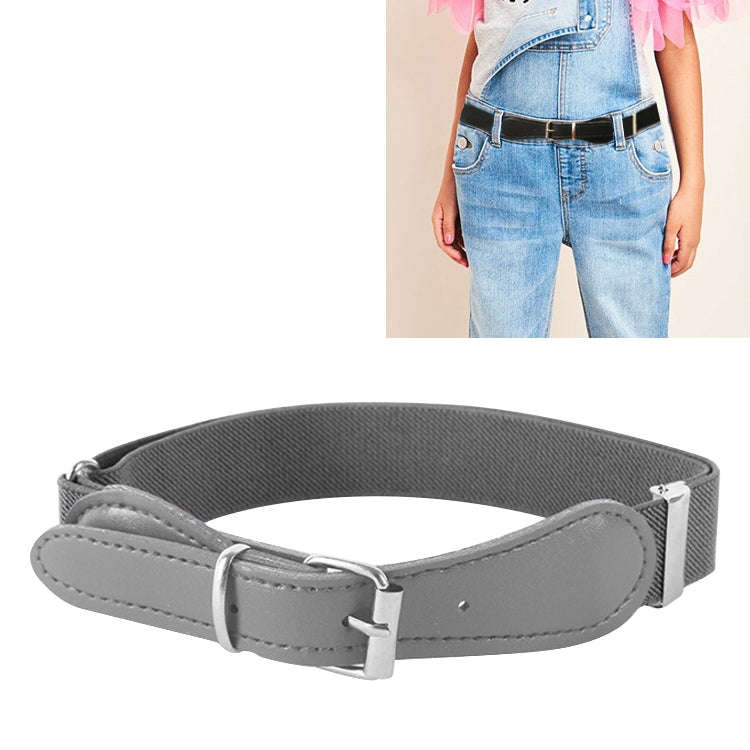 Kids Polyester + PU Leather Square Pin Buckle Adjustable Elastic Belt, 65cm
