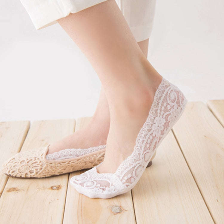Summer  Girl Silica Gel Lace Boat Socks Invisible Cotton Sole Non-slip Antiskid Slippers Anti-Sli...