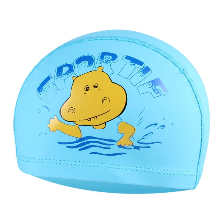 Children Cartoon Hippo Pattern PU Coated Waterproof Swimming Cap, Cartoon Hippo (Lack Blue), Cart...