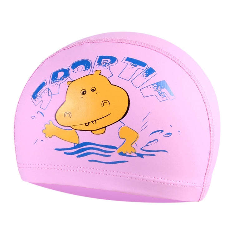 Children Cartoon Hippo Pattern PU Coated Waterproof Swimming Cap, Cartoon Hippo (Lack Blue), Cart...