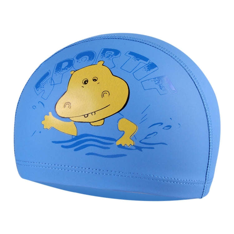 Children Cartoon Hippo Pattern PU Coated Waterproof Swimming Cap, Cartoon Hippo (Lack Blue), Cart...