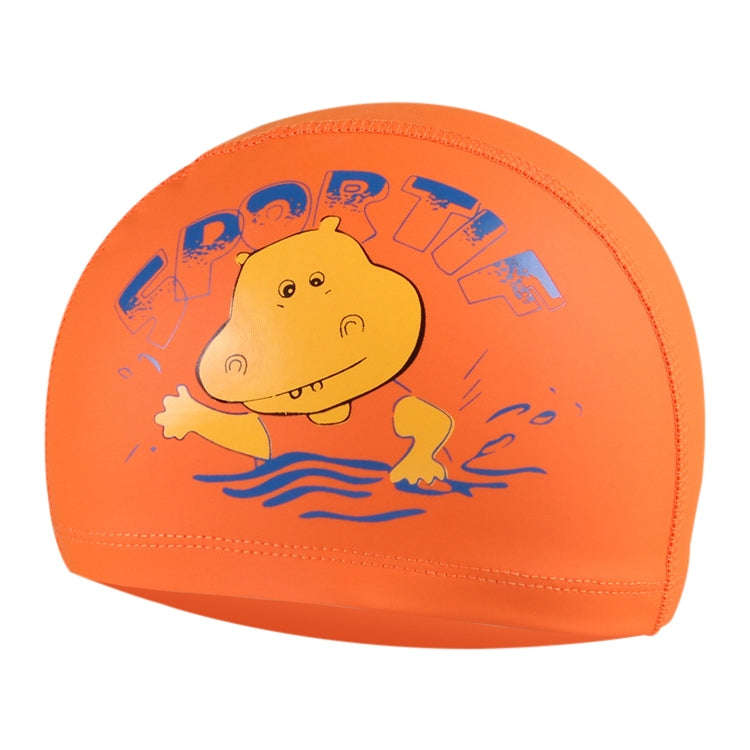 Children Cartoon Hippo Pattern PU Coated Waterproof Swimming Cap, Cartoon Hippo (Lack Blue), Cart...