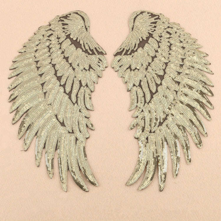 A Pair Sequin Feather Wing Shape Clothing Patch Sticker DIY Clothing Accessories, Small 20.5 x 10...