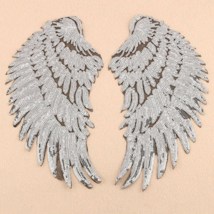 A Pair Sequin Feather Wing Shape Clothing Patch Sticker DIY Clothing Accessories, Small 20.5 x 10...